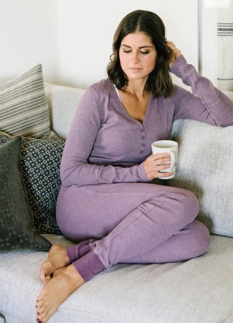 Zyia Dont Wake Me Up Lilac Purple Thermal Waffle Knit Lounge Sleep Top XL new